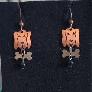 Copper Dog Earrings with Black Accents